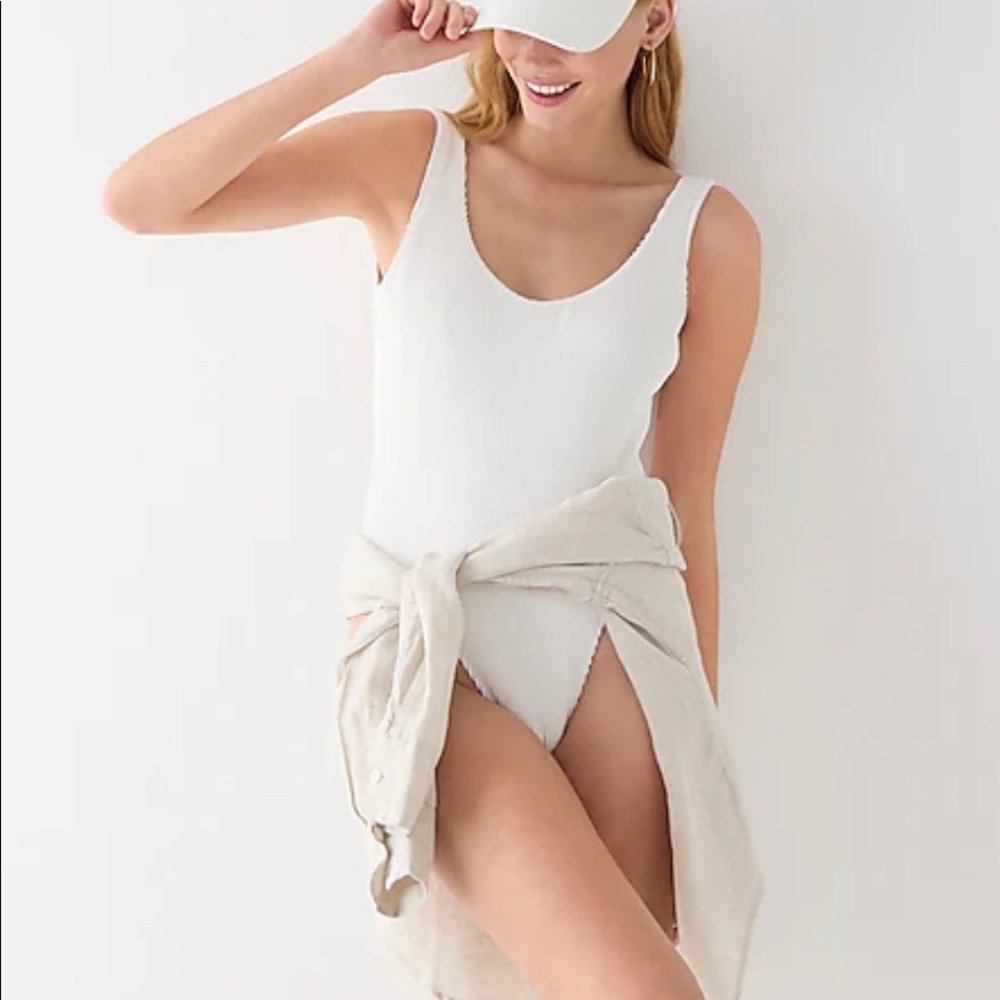J.Crew Long Torso Scrunchie Classic Scoopneck one-piece swimsuit in White
